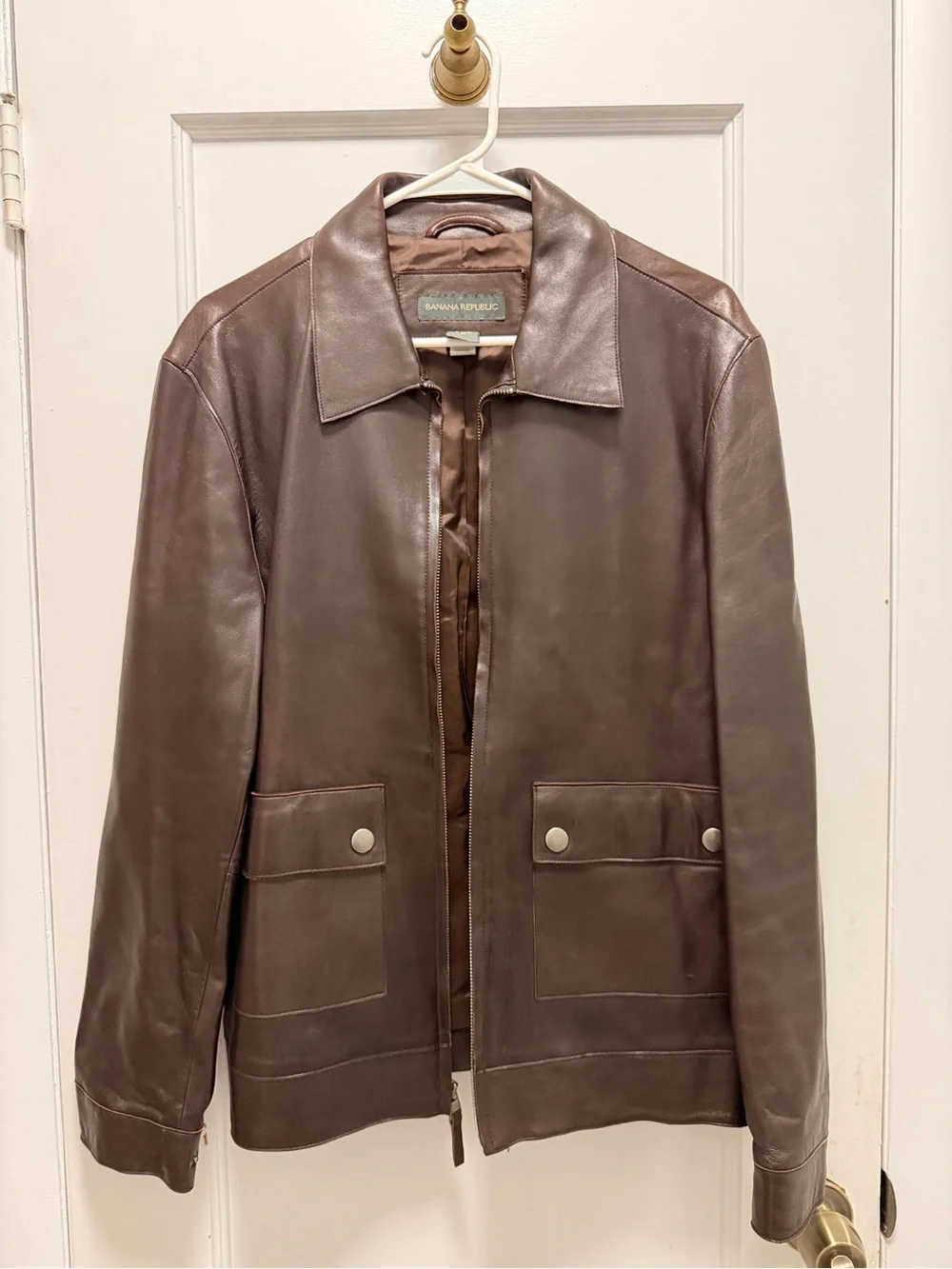 Banana Republic Men’s Dark Brown Leather Bomber Jacket